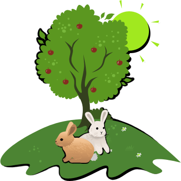 Illustration Ökologie mit Hasen, Sonne und Baum